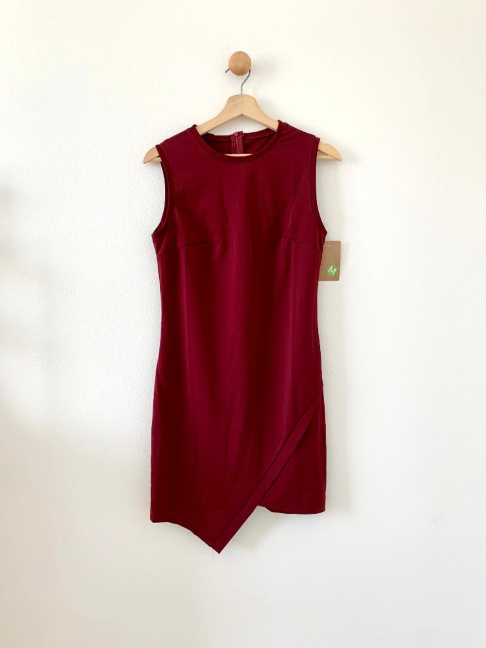 NWT Burgundy Sleeveless Asymmetrical Mini Dress US Medium